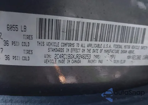 2018 Chrysler Pacifica Touring L z USA, uszkodzony, nr VIN 2C4RC1BGXJR246253